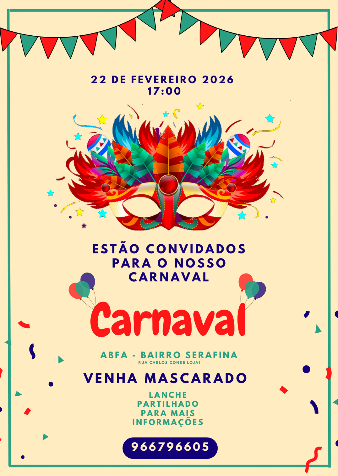 Carnaval 2026   Rua Carlos Conde lote 1 Cave 1 - 1070-907 - Bairro da Liberdade - Campolide - Lisboa